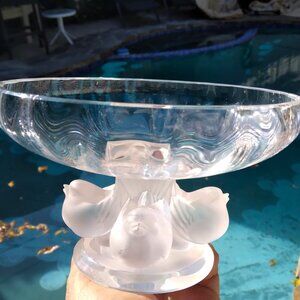 Gorgeous Lalique Nogent Sparrow "Florero Nympheas" Crystal Compote Bowl